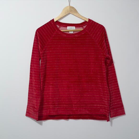 Liz Claiborne Red Velvet Striped Top - Shimmer Detail Womens Size Small - Picture 1 of 7